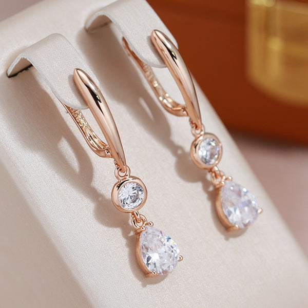 Pendientes de circonita con doble colgante de personalidad para mujer, color oro 585