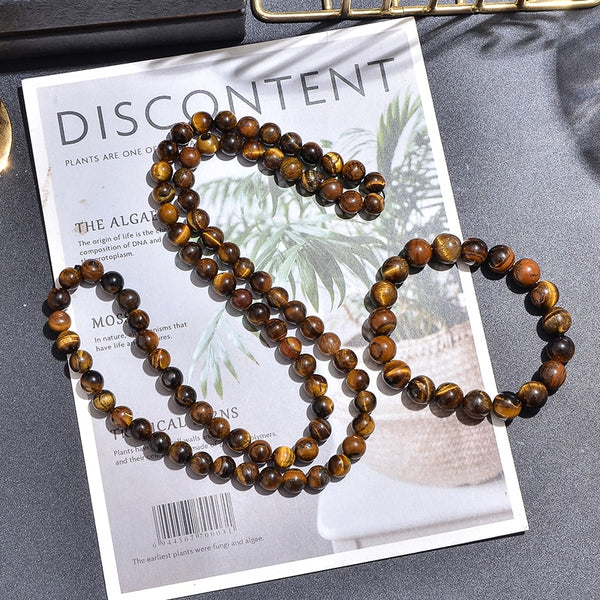 Gargantilla de ojo de tigre amarillo de 8 mm para hombre y mujer, collar largo de cuentas, conjunto de pulsera y joyería