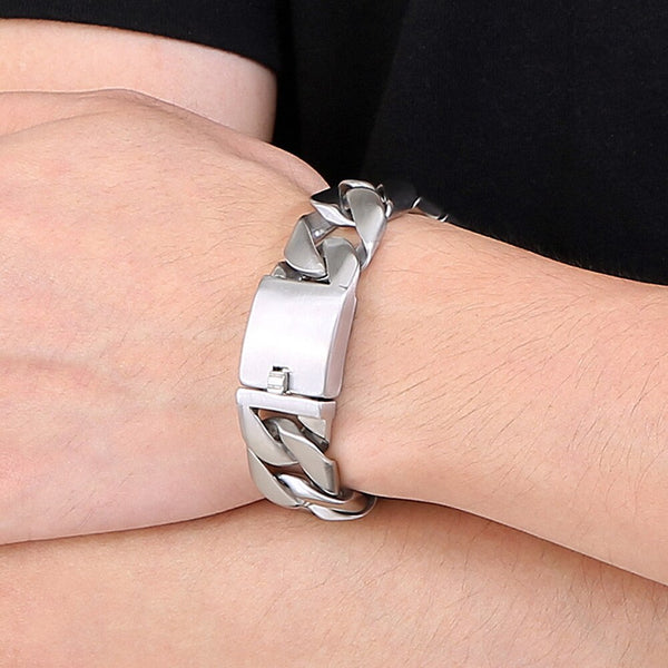 Pulsera de acero inoxidable Matter para hombre, chapada en oro cepillado, cadena de eslabones cubanos de 20 mm