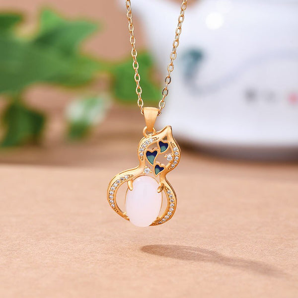 Nuevo collar de calabaza de jade blanco natural Hotan con incrustaciones de oro antiguo