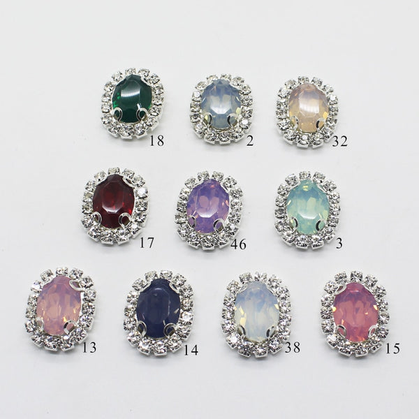 10 piezas/lote 20*15 MM Botón de costura a presión con parte posterior plana y diamantes de imitación ovalados