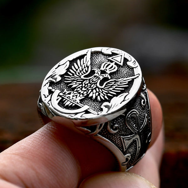 Anillos geniales vintage de acero inoxidable con emblema de doble águila, estilo punk hip hop, anillo cruzado.