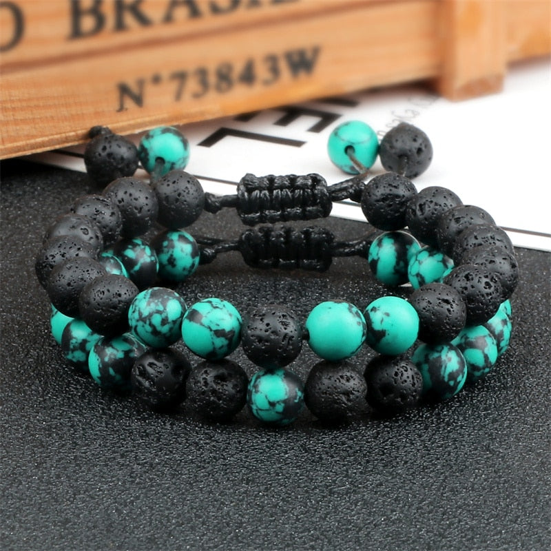 Multicolor Tiger Eye Stone Beads Bracelet Natural Lava Adjustable Braided Men Women