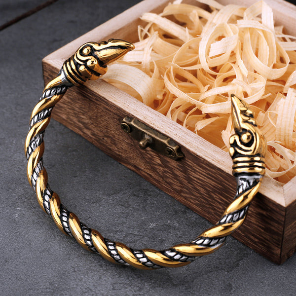 Pulsera de acero inoxidable con cabeza de cuervo ajustable tricolor opcional para hombre