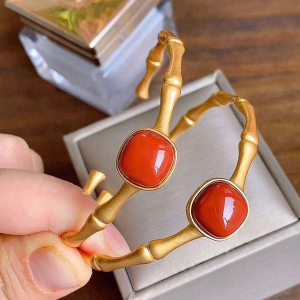 Original ancient gold craftsmanship square southern red tourmaline bracelet