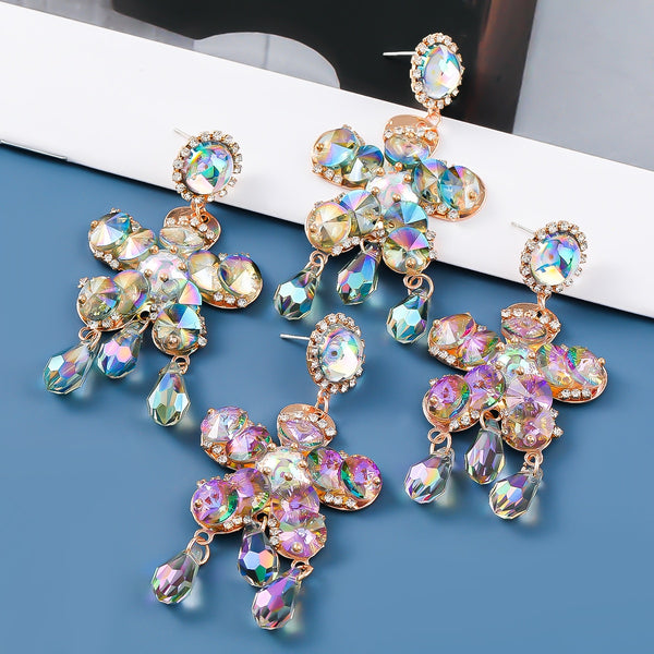 Pendientes de flores de acrílico y metal de moda para mujer