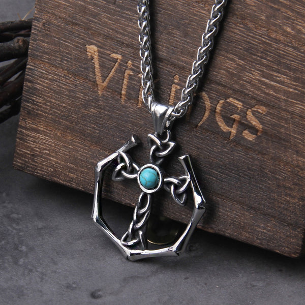 Cruz celta Valknut de acero inoxidable con colgante de piedra para hombre