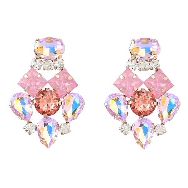 Pendientes geométricos de cristal y metal con diamantes de imitación para mujer