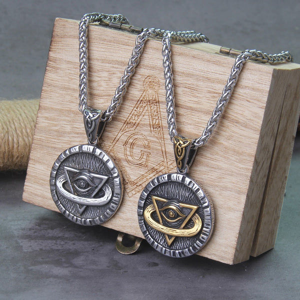 Freemason Demon Eye Men's Necklace Pendant Stainless Steel keel Chain