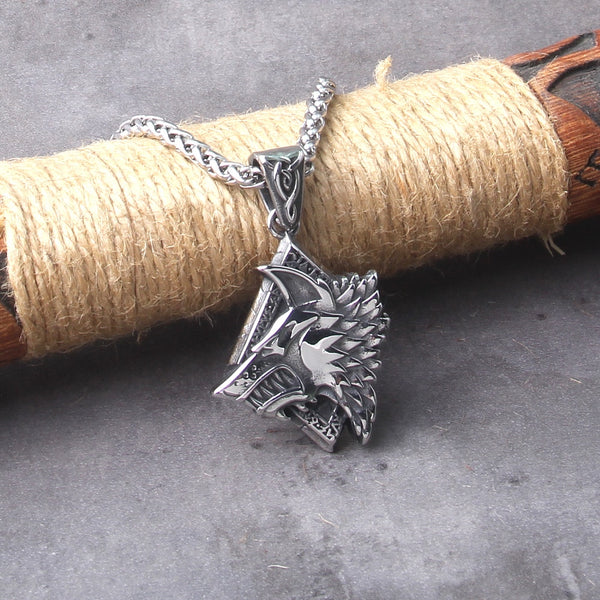 Collar con colgante de lobo vikingo vintage para hombre