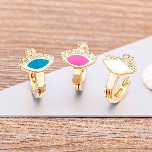 Pendientes clásicos de 5 colores con ojo malvado, cristal, cobre y circonita para mujer