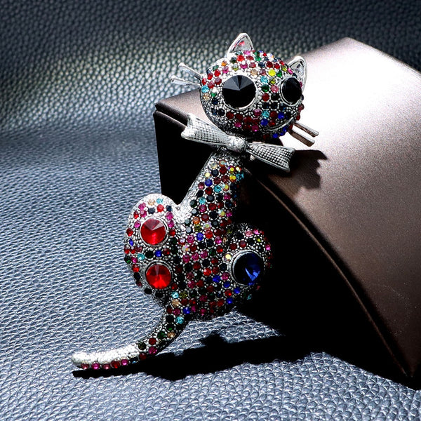 Rhinestone Cute Funny Big Cat Brooches For Women