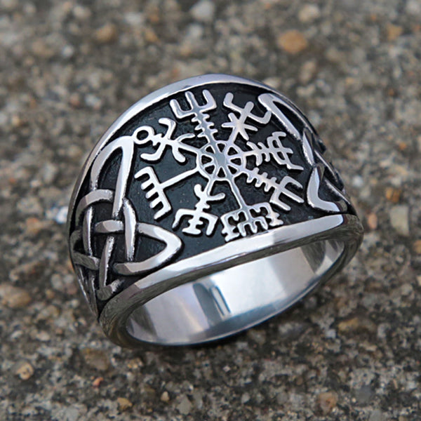 Anillo de brújula vikinga vintage de acero inoxidable color dorado para hombre