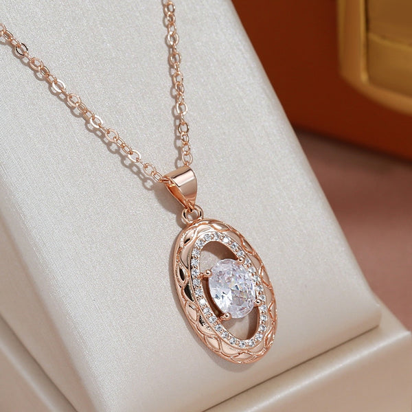 585 Rose Gold Color Necklaces Oval Zircon Pendant