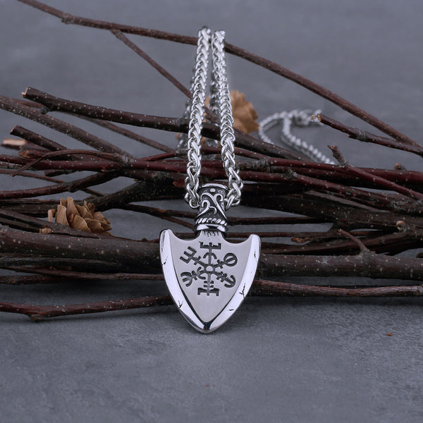 Collar de runas de doble cara con flecha vikinga de acero inoxidable para hombre
