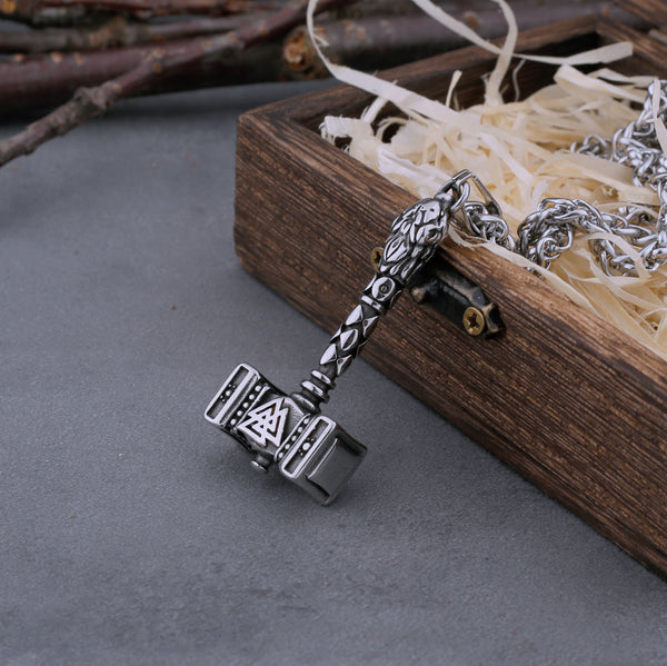 Collar vintage de acero inoxidable con martillo de Thor vikingo y runas noruegas para hombre