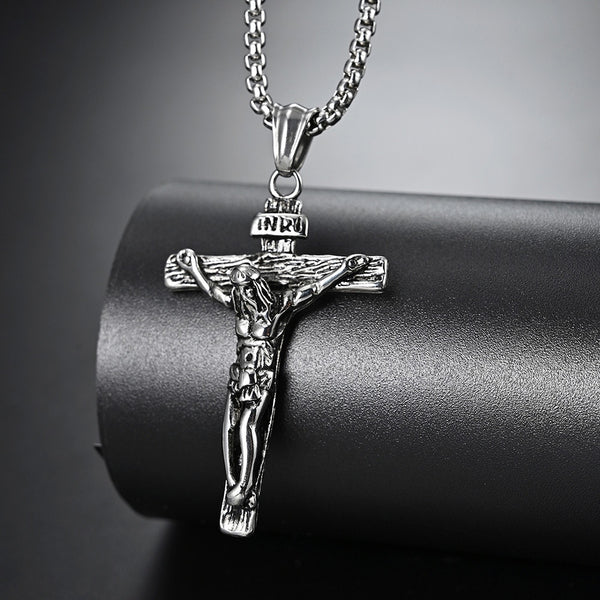 Vintage Stainless Steel Cross Jesus Necklace Pendant Men Women