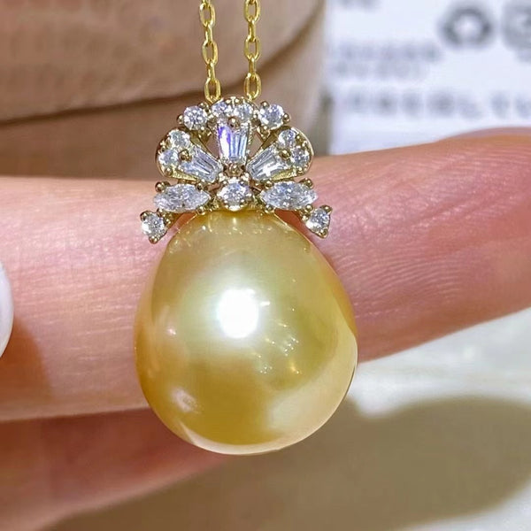 Nuevo colgante de perla de oro de los Mares del Sur de 12-13 mm para mujer