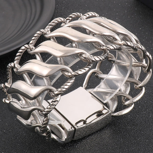 Pulsera de acero inoxidable pulido de 42 mm de ancho con 8 eslabones para hombre.