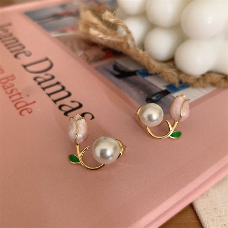 Fashion Temperament Bohemian Pearl Flower Tassel Design Statement Earrings Women
