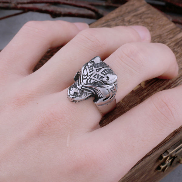 Anillo de cabeza de lobo vikingo 316L para hombre, estilo vintage punk, hip hop y motero.