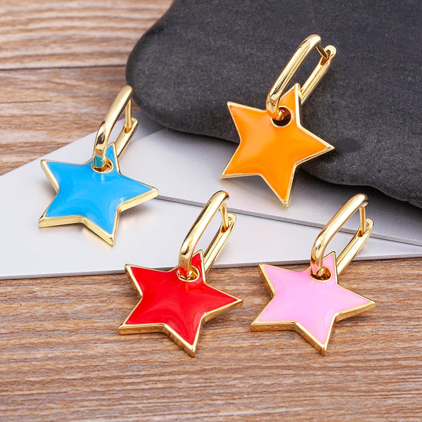 Pendientes colgantes de estrella de estilo coreano con esmalte de colores dulces y aceite para mujer