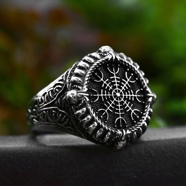 Nuevos anillos vintage de brújula nórdica para hombre, estilo punk, motero, de acero inoxidable 316L, con amuleto vikingo de Odín.