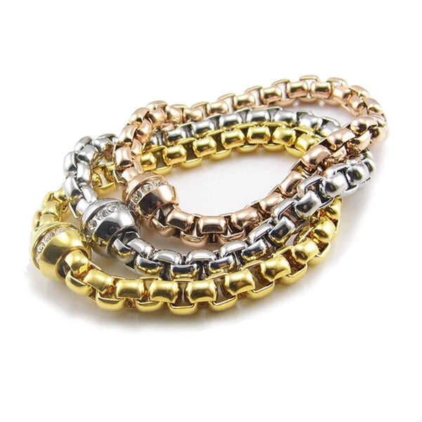 Pulseras de acero inoxidable con diamantes punk, cadenas minimalistas para hombres y mujeres
