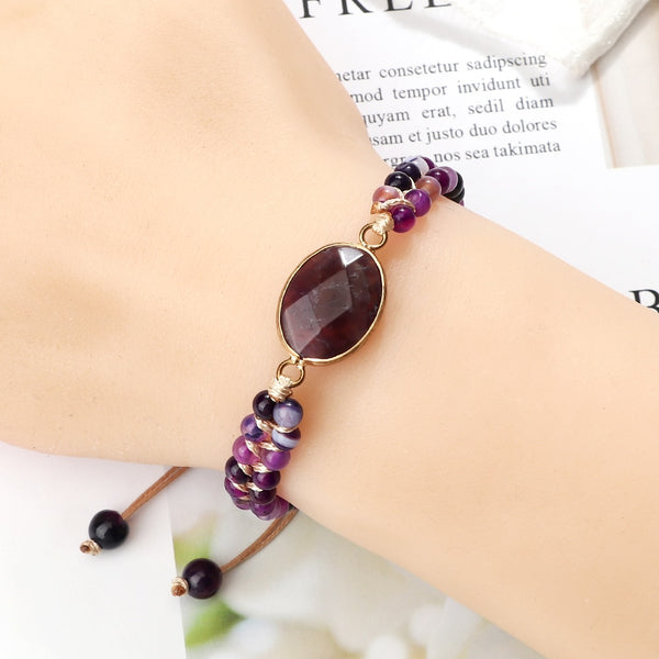 Pulseras ajustables de ágata rayada natural de 4 mm para mujeres y hombres.