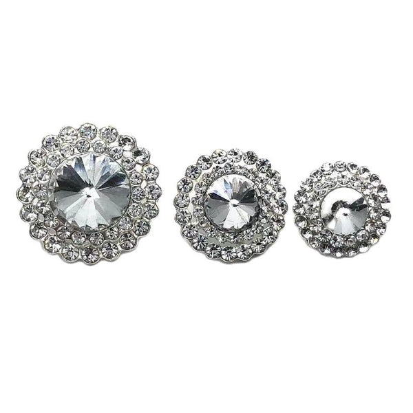 10 botones de diamantes de imitación con vástago para accesorios de ropa chapados en plata