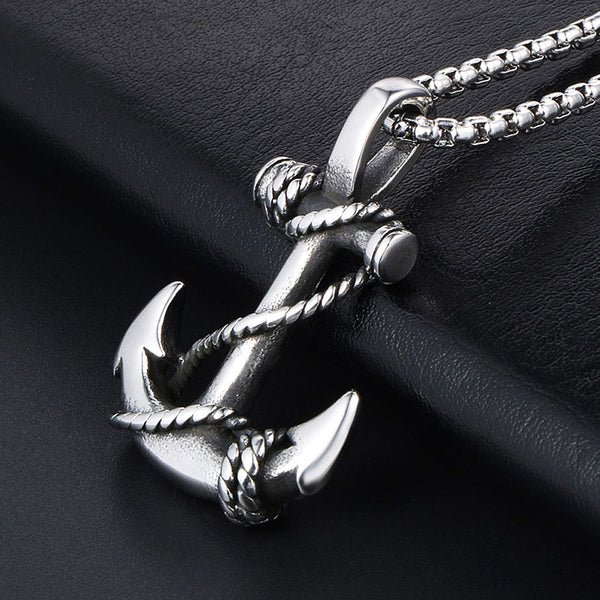 Collar con colgante de ancla vikinga con personalidad vintage para hombre, cadena de acero inoxidable estilo punk.