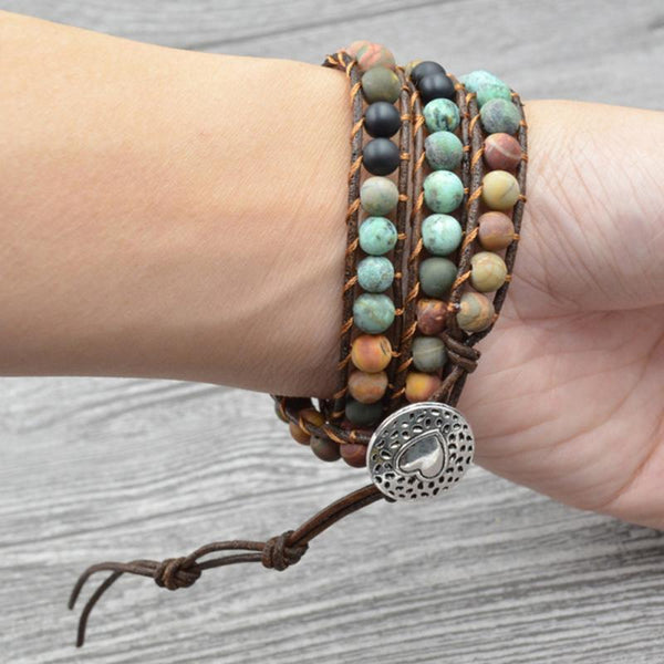 Pulseras de joyería de cuero con piedras mate de 6 mm