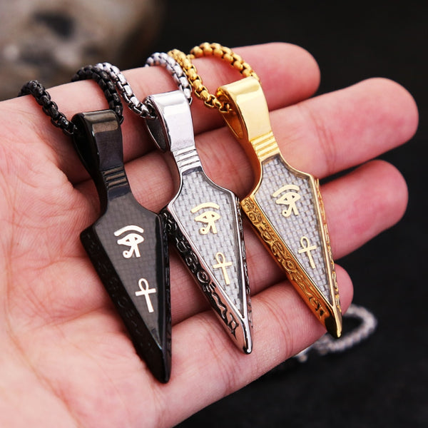 Collar con colgante de punta de lanza de cruz Ankh de acero inoxidable para hombre