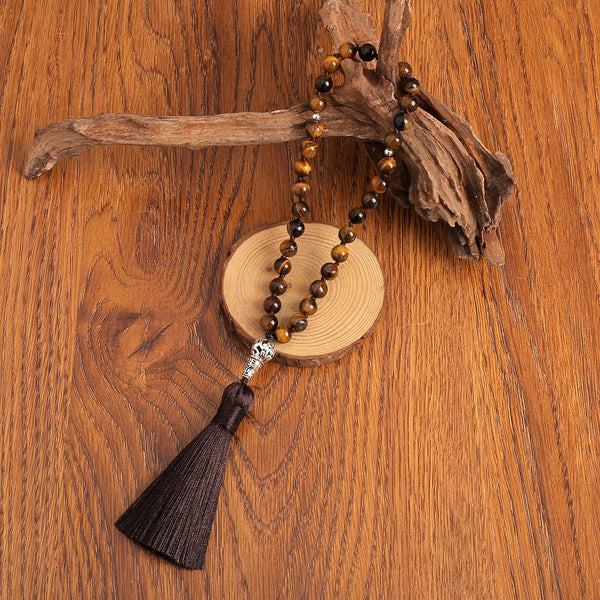 Rosario de oración Tasbih de 8 mm con ojo de tigre amarillo, pulsera de 33 cuentas anudadas a mano