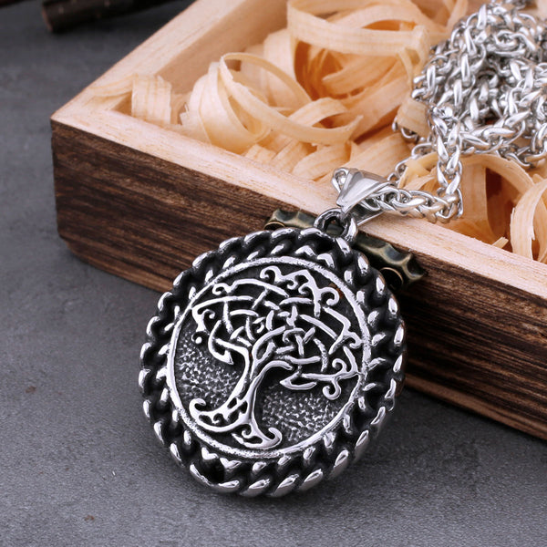 Collar vikingo de acero inoxidable con forma de árbol de la vida, amuleto de runas nórdicas para hombre, colgante estilo hip hop para motociclista.