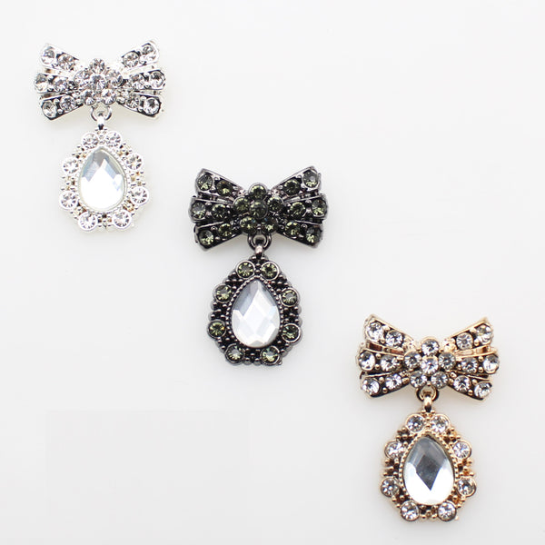 New 5Pcs/Batch 27*50mm Bow Teardrop Alloy Rhinestone Pin Pendant DIY Buttons