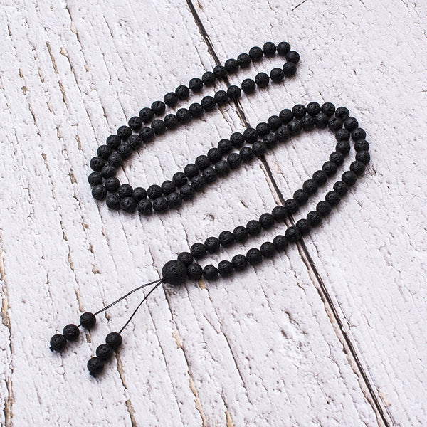 Pulsera de piedra de lava negra de 6 mm, collar con 108 cuentas, pulseras envolventes de mala
