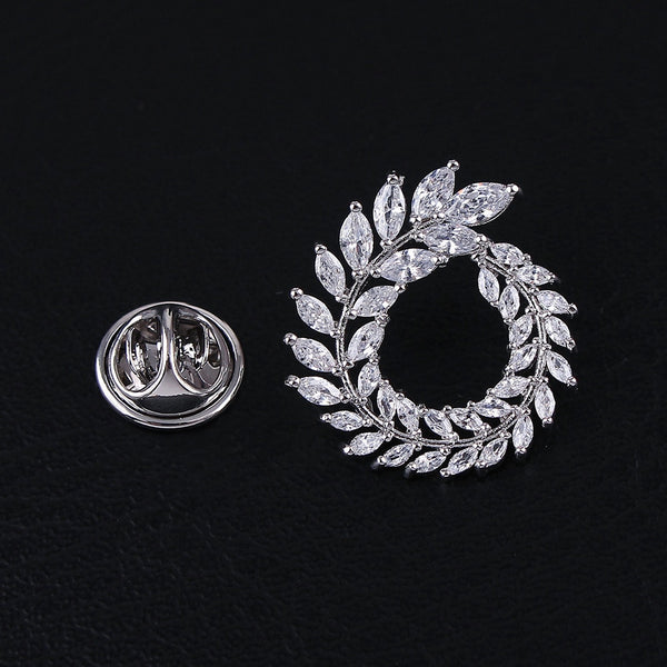 Cubic Zirconia Olive Leaf Brooches For Women