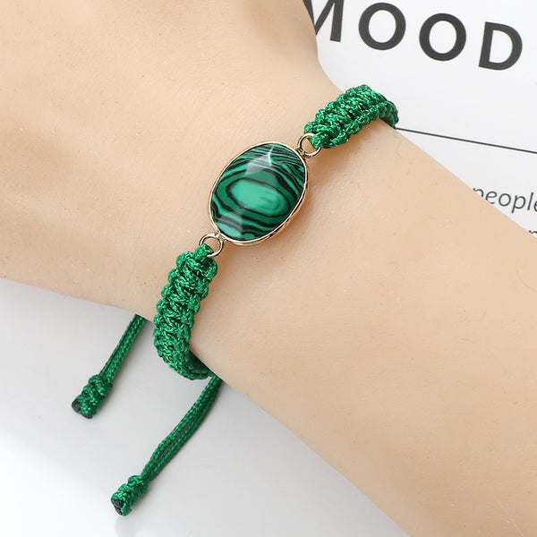 Pulseras de oración con colgante de piedra de malaquita verde para mujeres y hombres
