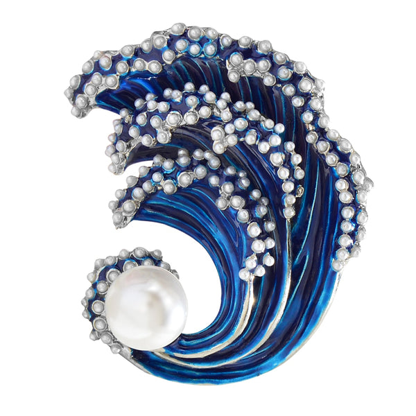 Pearl Blue Color Sea Wave Brooches Creative Pin Elegant Women