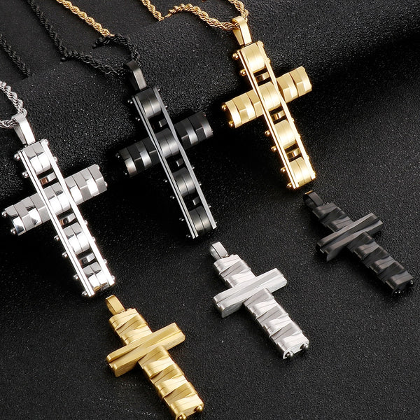 Collar con colgante de cruz de acero inoxidable pulido para hombres y mujeres