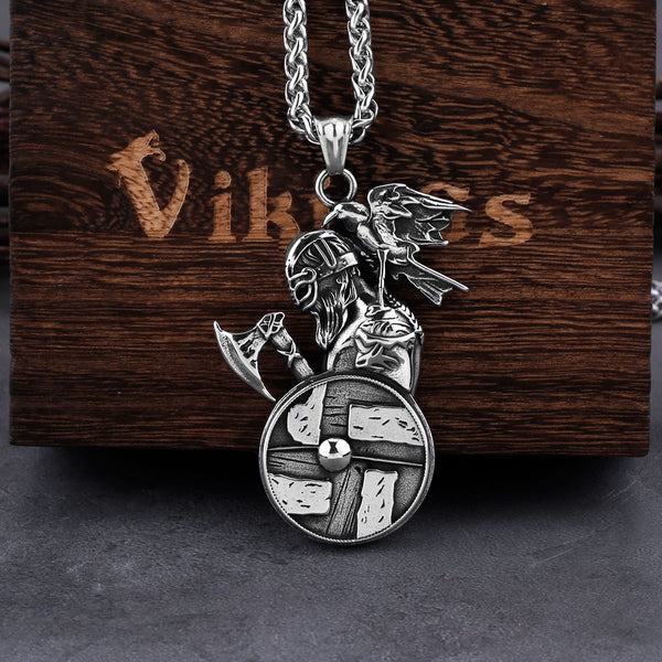 Viking Norway Odin's Raven Axe Pendant Shoulder Standing Raven Necklace