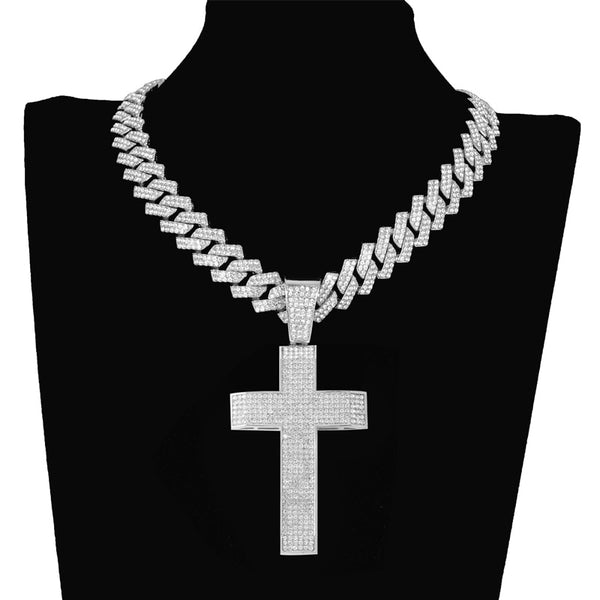 Bling Bling Rhinestone Gold Color Crucifix Pendant Necklace Chain