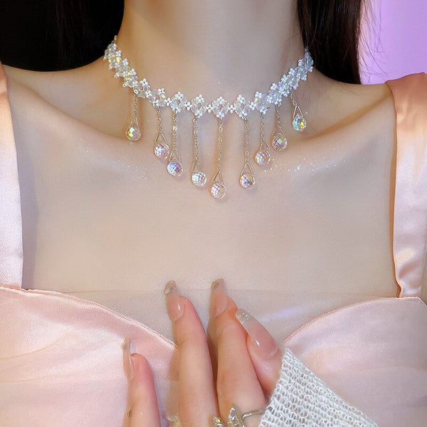 Luxury Rhinestone Crystal Tassel Necklace for Women Tassel Water Drop Zircon Crystal Necklaces