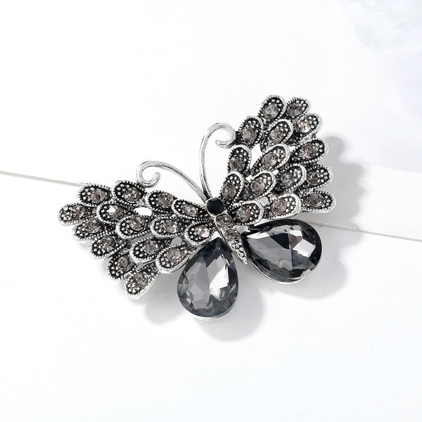 Ajojewel Gray Crystal Butterfly Rhinestone Brooch Vintage Insect Jewelry For Women
