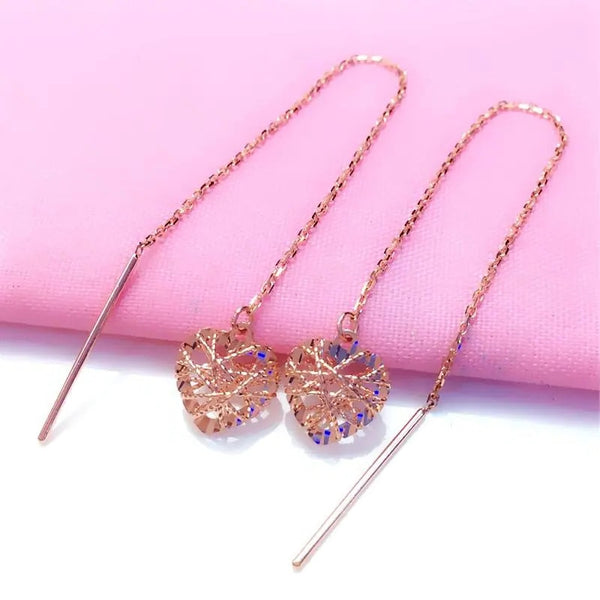 Pendiente brillante con forma de corazón hueco en oro rosa de 14 quilates y baño de oro púrpura 585 para mujer