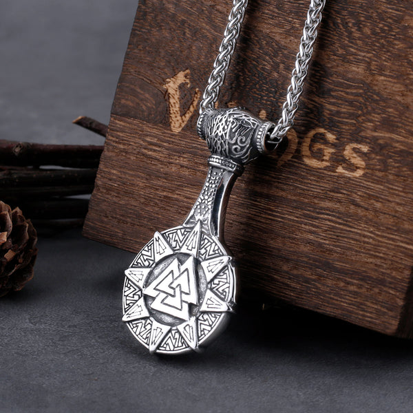 Collar con colgante de amuleto de brújula rúnica vikinga de acero inoxidable 316L para hombre