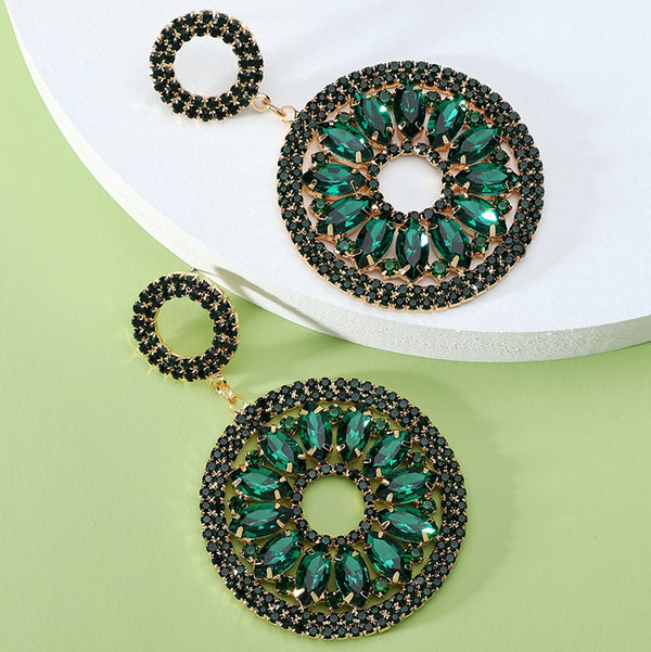 Pendientes colgantes de cristal geométricos dobles y redondos de moda para mujer