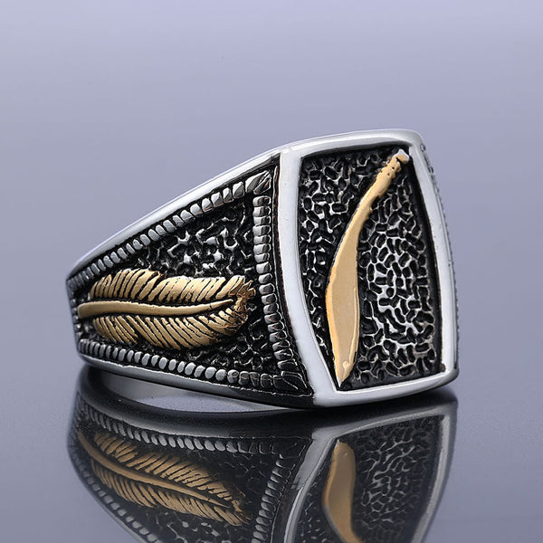 Anillos únicos con diseño de daga retro y hoja de plátano para hombre