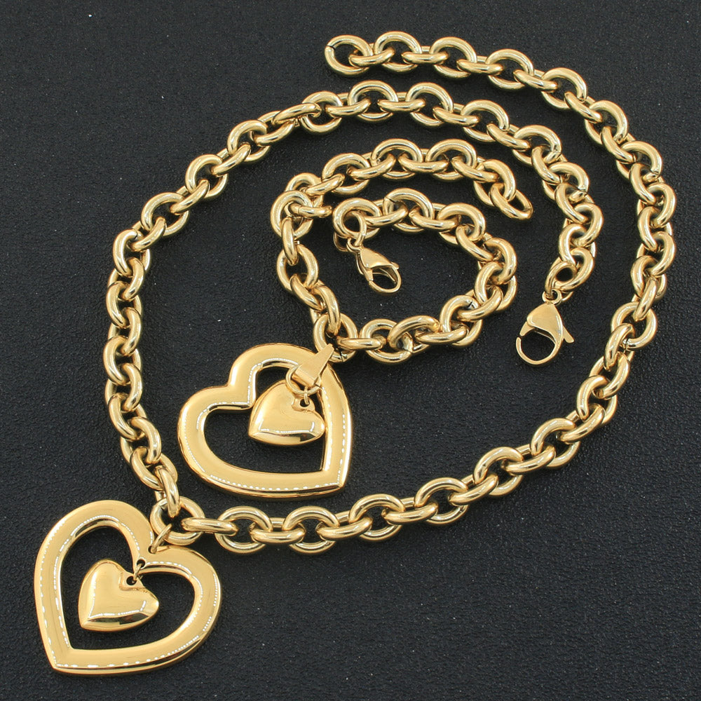 fashion Heart Jewelry gold color Necklace Bracelet stud earrings sets